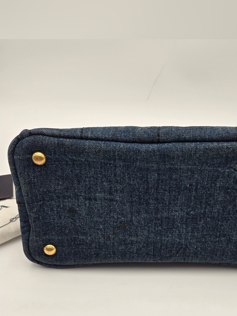 Prada Navy Denim Tote with Gold Hardware - Prada Canvas Canapa, COA included - Picture 10 of 17